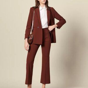 NWOT Holt Renfrew Sandro Bloone warm brown wide-leg stretch-suiting pants 36/4